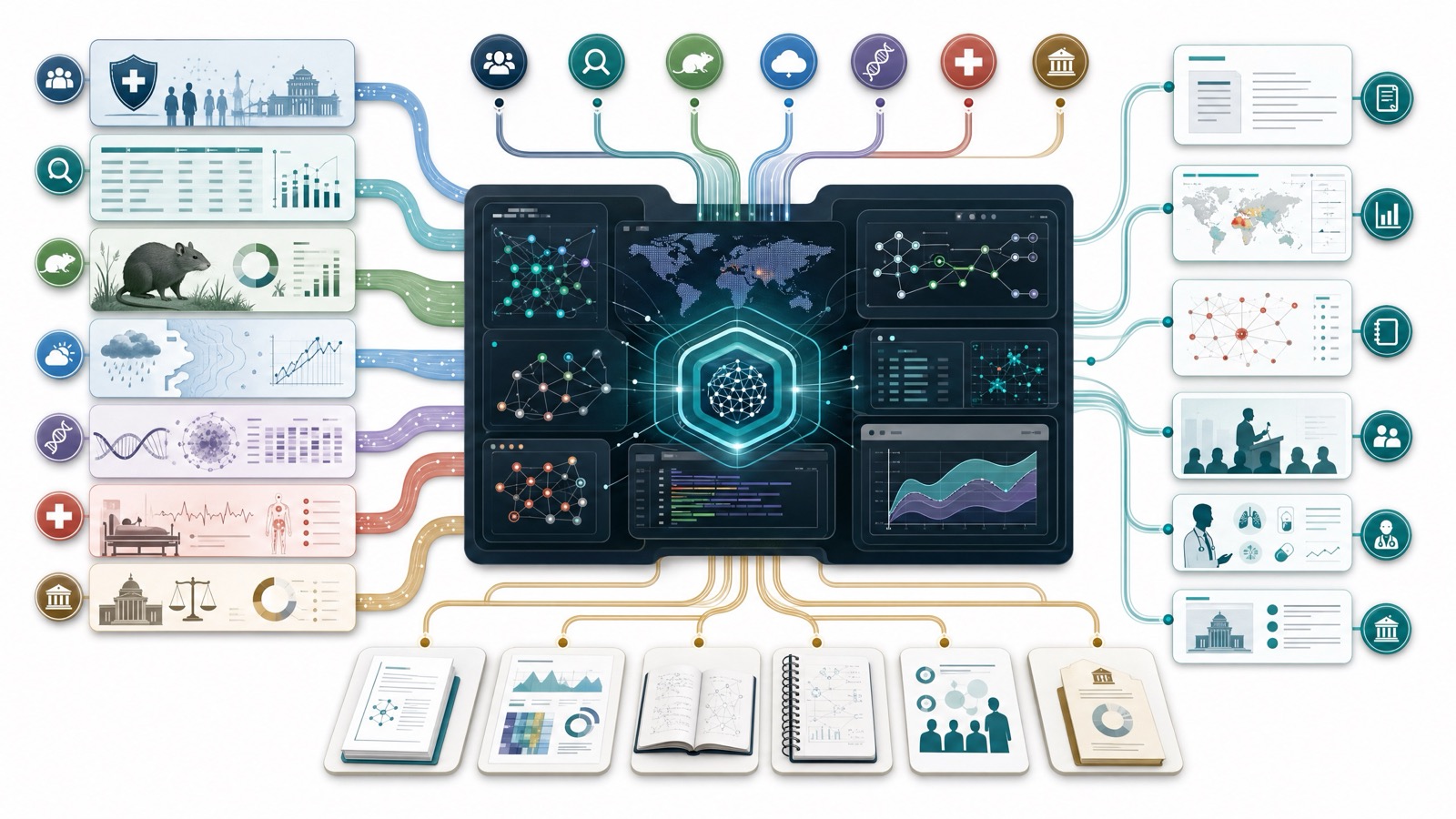 K-Dense Web can organize guidance, surveillance, ecology, climate, genomics, clinical evidence, and policy context into a shared research workspace.